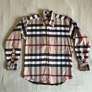Men’s Burberry London Cotton Flannel Shirt- Classic Tan Plaid - Small (38 - 39)